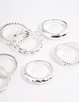 Silver Plain & Molten Twisted Ring 8-Pack