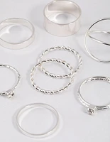 Silver Thick & Diamante Ring 8-Pack