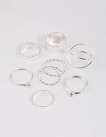 Silver Thick & Diamante Ring 8-Pack