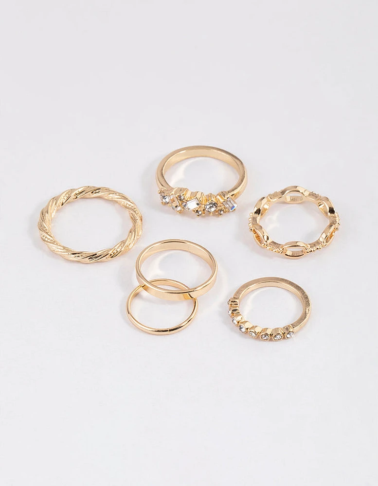 Gold Mixed Stone Cluster Ring 6-Pack