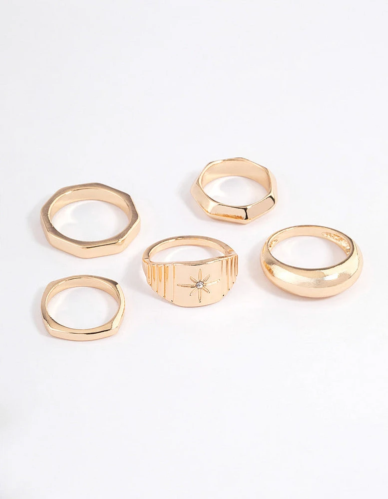 Gold Mixed Shape Star Ring 5-Pack