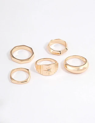Gold Mixed Shape Star Ring 5-Pack