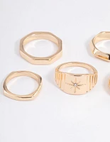 Gold Mixed Shape Star Ring 5-Pack