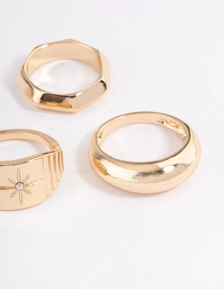 Gold Mixed Shape Star Ring 5-Pack