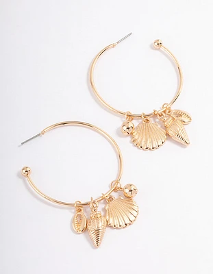 Gold Multi Charm Hoop Earrings