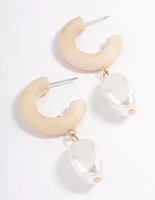 Gold Thick Hoop Pearl Drop Earrings