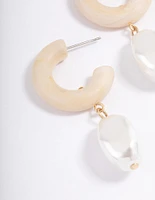 Gold Thick Hoop Pearl Drop Earrings