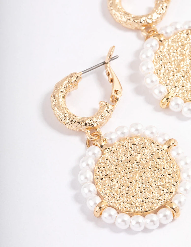 Gold Coin Pearl Hoop Earrings