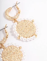 Gold Coin Pearl Hoop Earrings