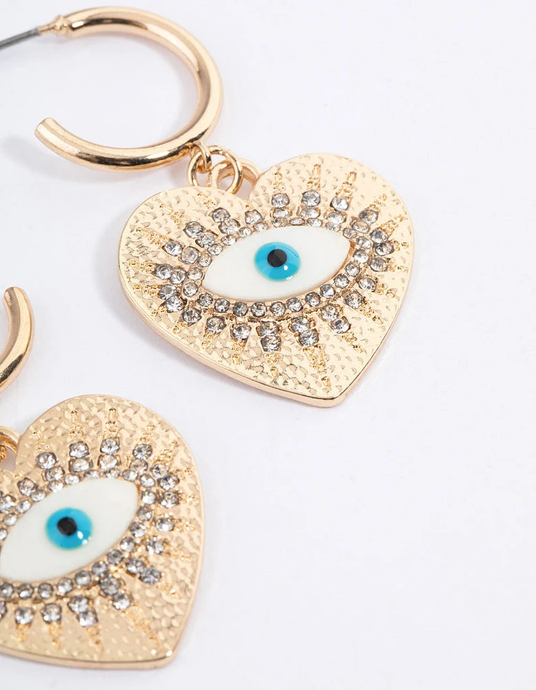 Gold Evil Eye Heart Earrings