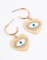 Gold Evil Eye Heart Earrings
