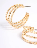 Gold Twisted Triangle Hoop Earrings