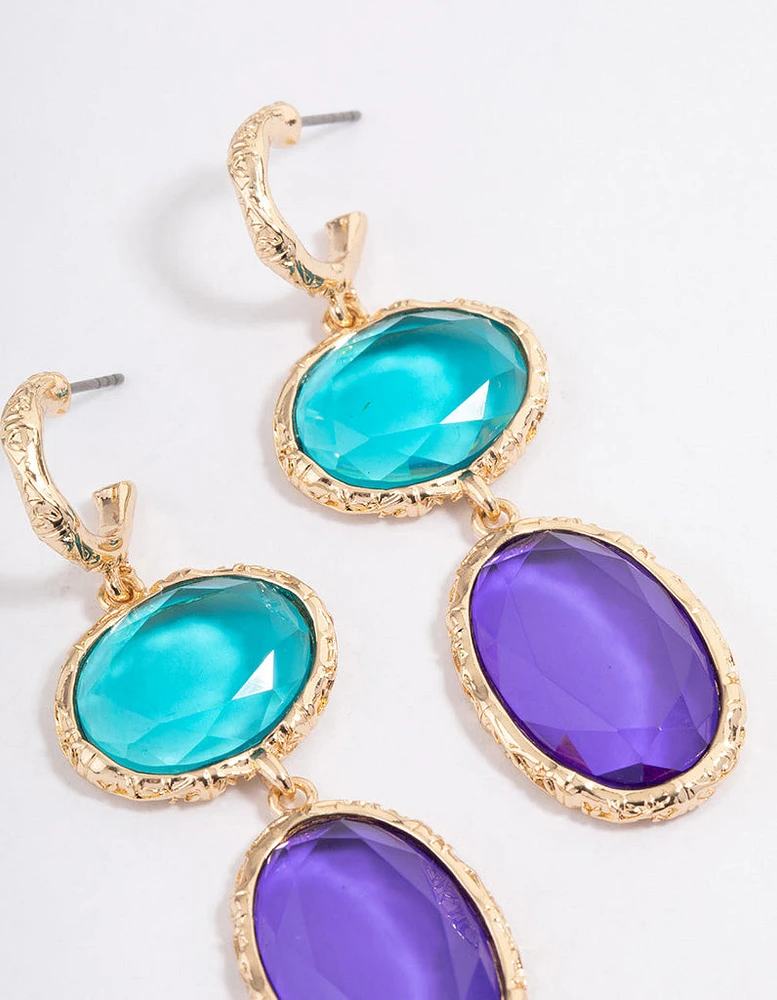 Gold Round Crystal Drop Earrings