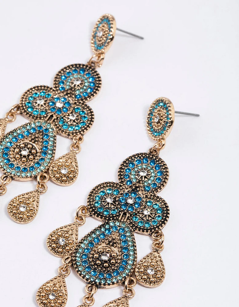 Gold Beaded Set Drop Earrings