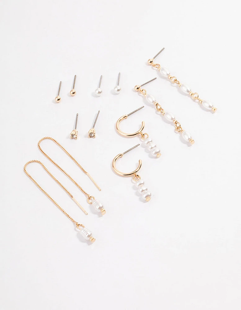 Gold Pearl Threader Multi-Pack Earrings