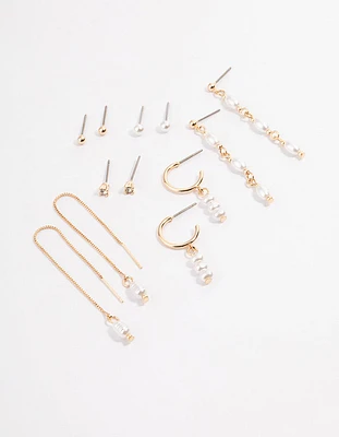 Gold Pearl Threader Multi-Pack Earrings