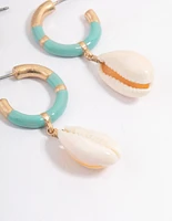 Gold Enamel Shell Hoop Earring Pack