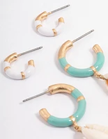 Gold Enamel Shell Hoop Earring Pack