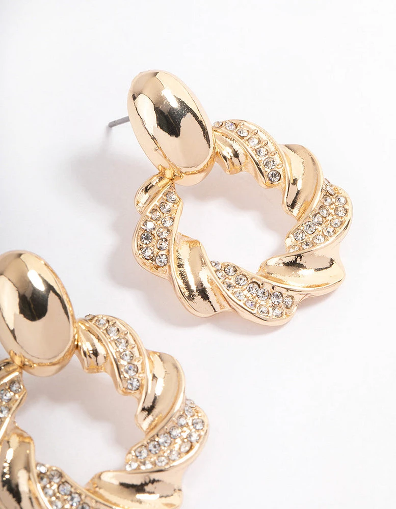 Gold Twisted Doorknocker Earrings