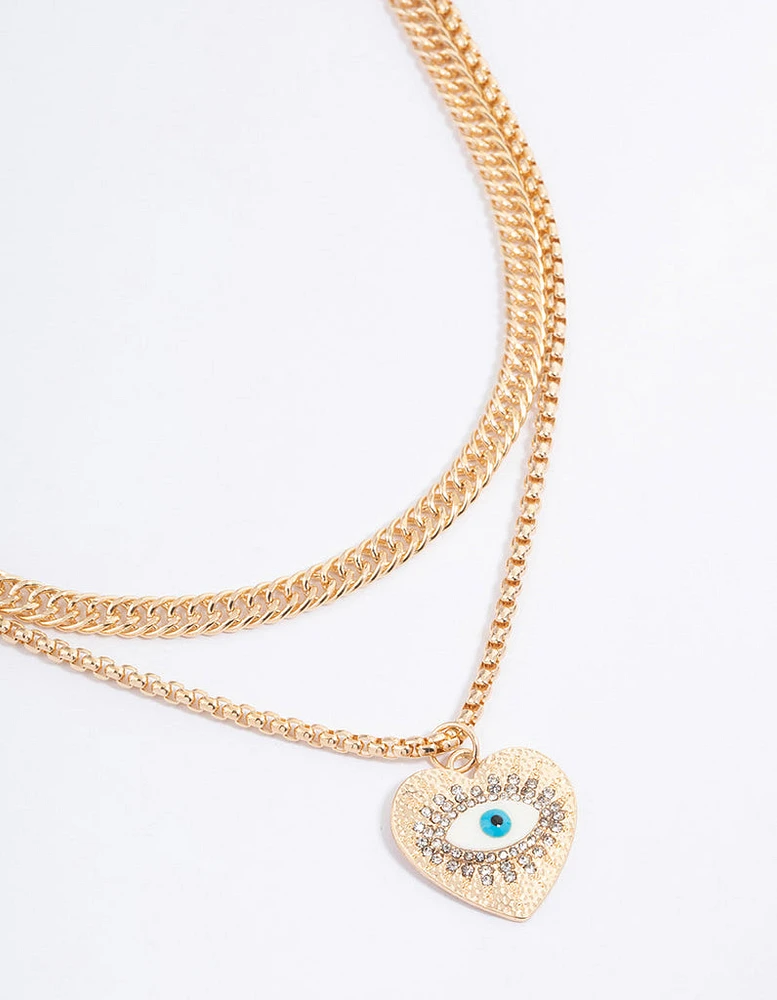 Gold Layered Evil Eye Heart Necklace