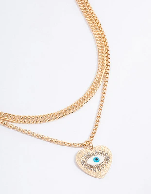 Gold Layered Evil Eye Heart Necklace