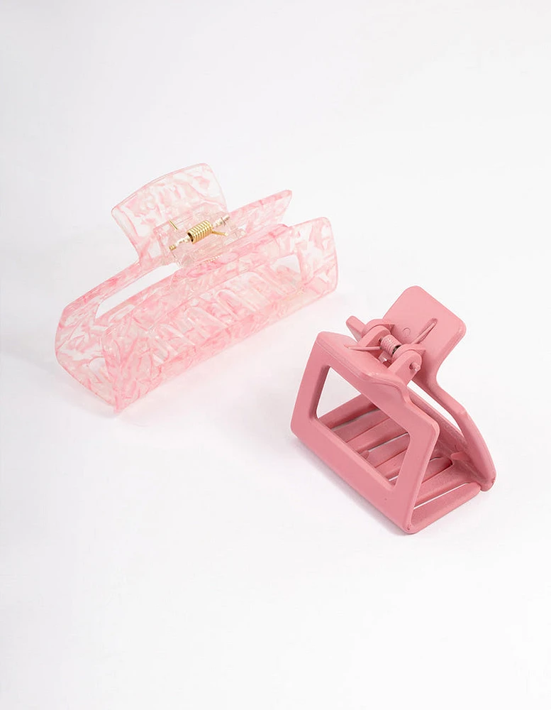 Plastic Pink Rectangle Claw Clip Pack