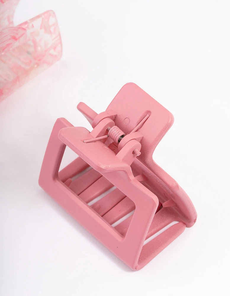 Plastic Pink Rectangle Claw Clip Pack