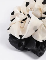 White Fabric Flocked Heart Scrunchie Pack