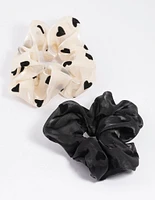 White Fabric Flocked Heart Scrunchie Pack