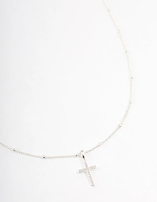 Silver Plated Cubic Zirconia Pave Cross Necklace