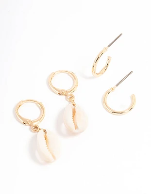 Gold Cowrie Shell & Hoop Earrings Pack