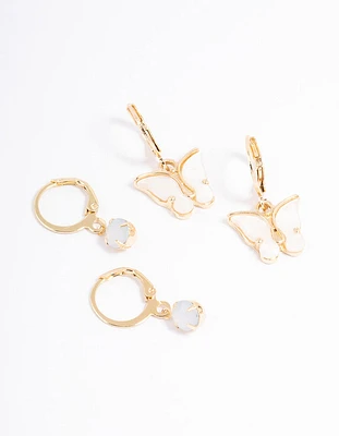 Gold Diamante & Butterfly Earrings Pack