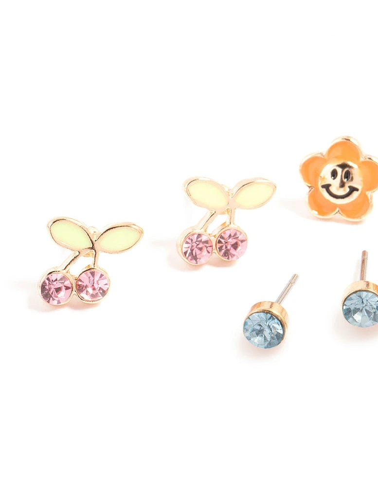 Pastel Enamel Charm Earrings 4-Pack