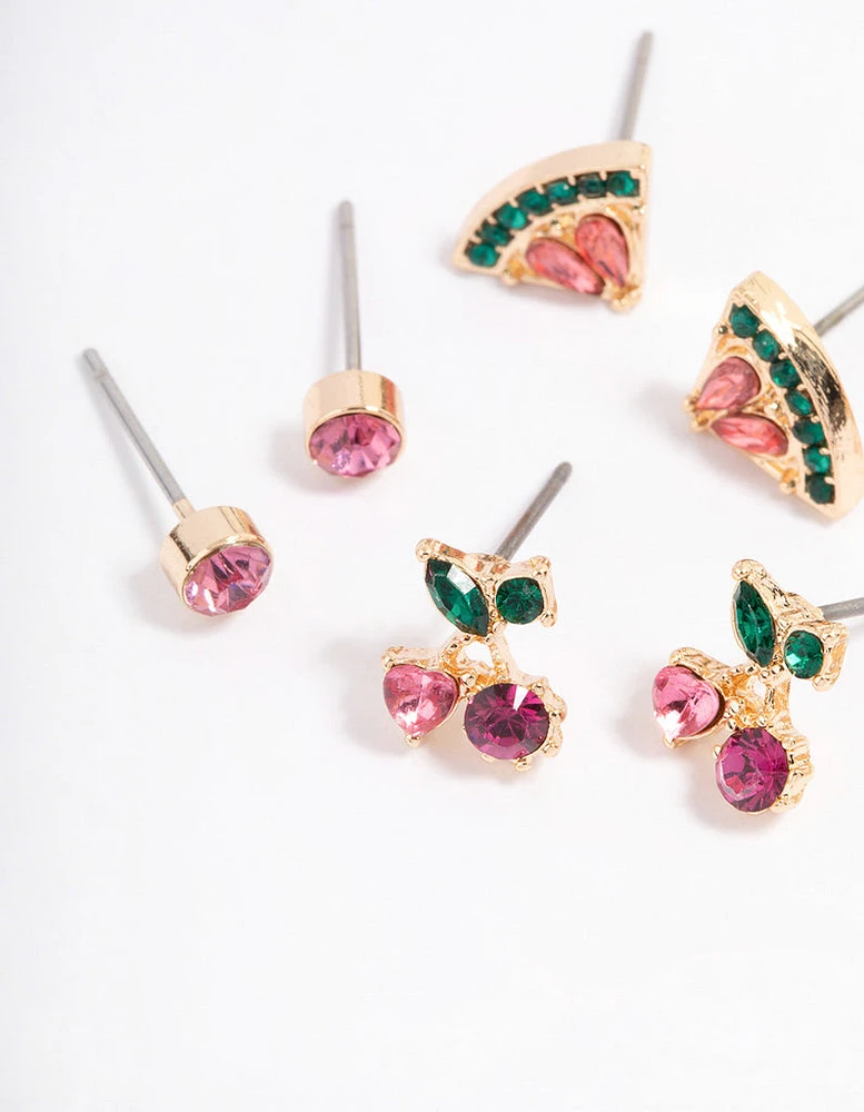 Pink Fruity Stud Earrings 4-Pack