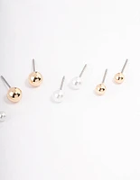 Gold Pearl & Ball Stud Earrings 4-Pack