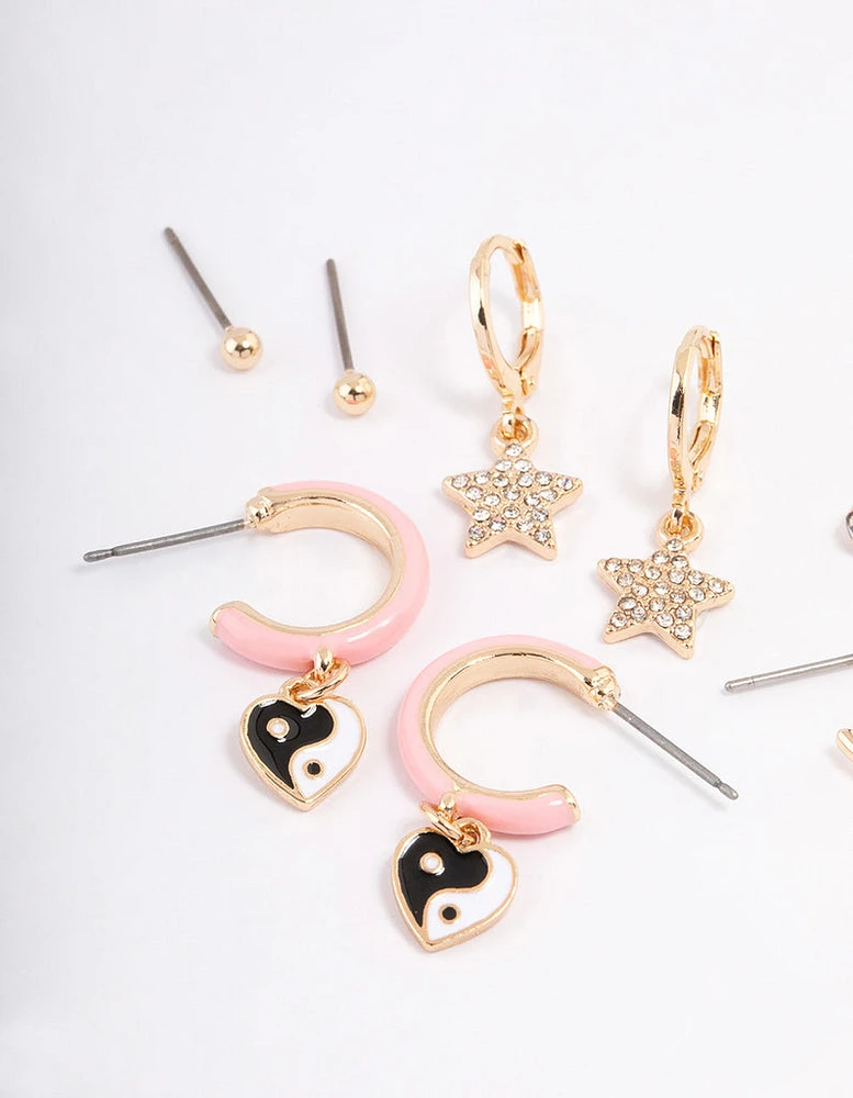 Gold Star & Heart Core Earrings 6-Pack