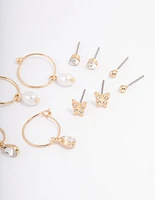 Gold Diamante Charm & Pearl Earrings 6-Pack