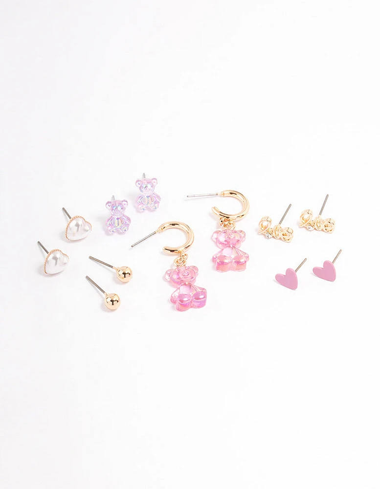Gold Pastel Cute Love Earrings 6-Pack