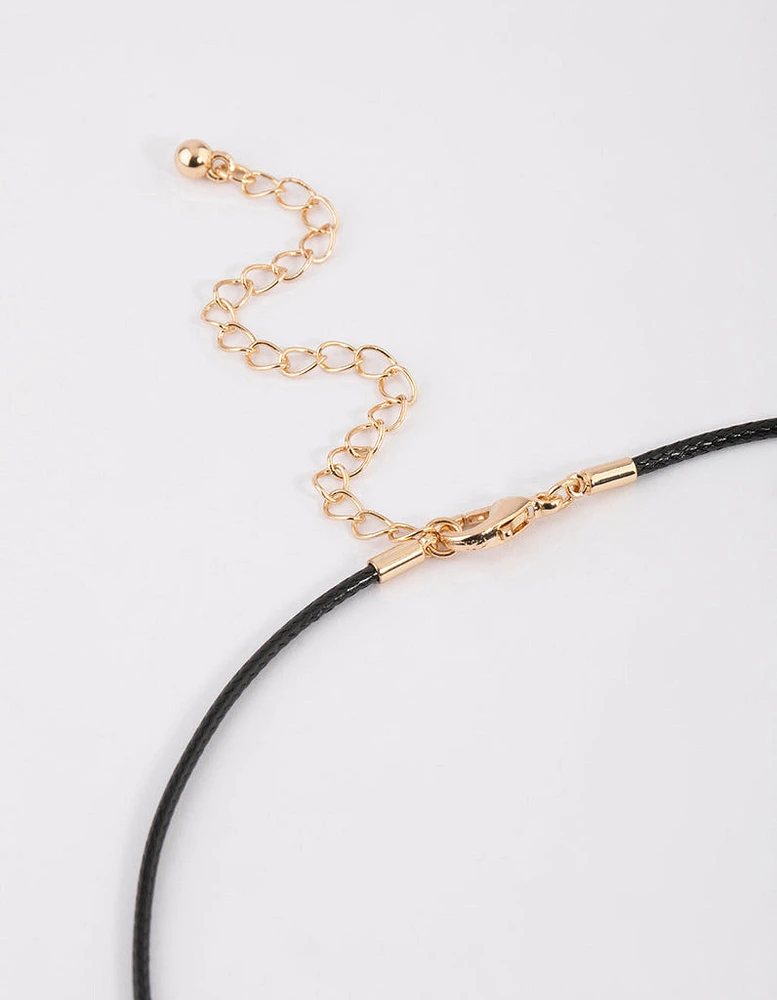 Pearl Pendant Gold Black Cord Necklace