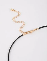 Pearl Pendant Gold Black Cord Necklace