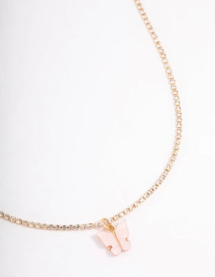 Gold Diamante Cupchain Butterfly Necklace