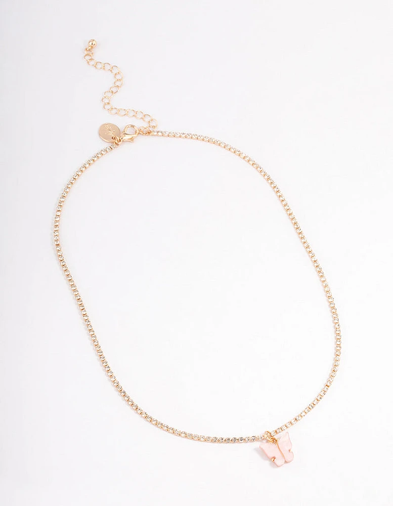 Gold Diamante Cupchain Butterfly Necklace