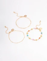 Gold Colourful Daisy & Chain Bracelet Pack