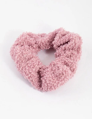 Pink Teddy Material Hair Scrunchie