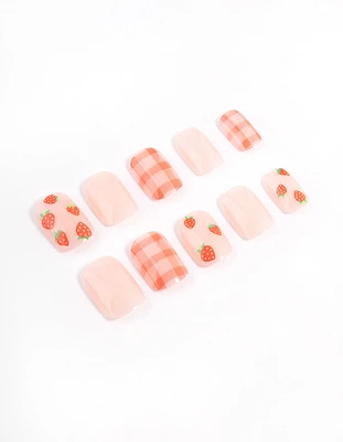 Tweens Strawberry & Checkered Press On Nails