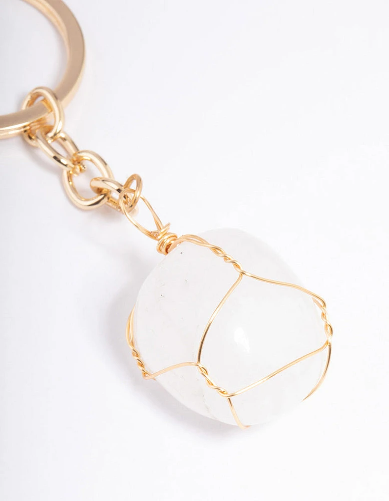 Gold Clear Quartz Semi-Precious Key Ring