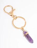 Gold Amethyst Stone Key Ring