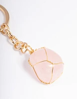 Gold Rose Quartz Stone Key Ring