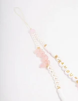 Mixed Bead & Rose Quartz Phone Strap