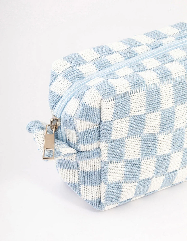 Blue Checkered Cosmetic Case